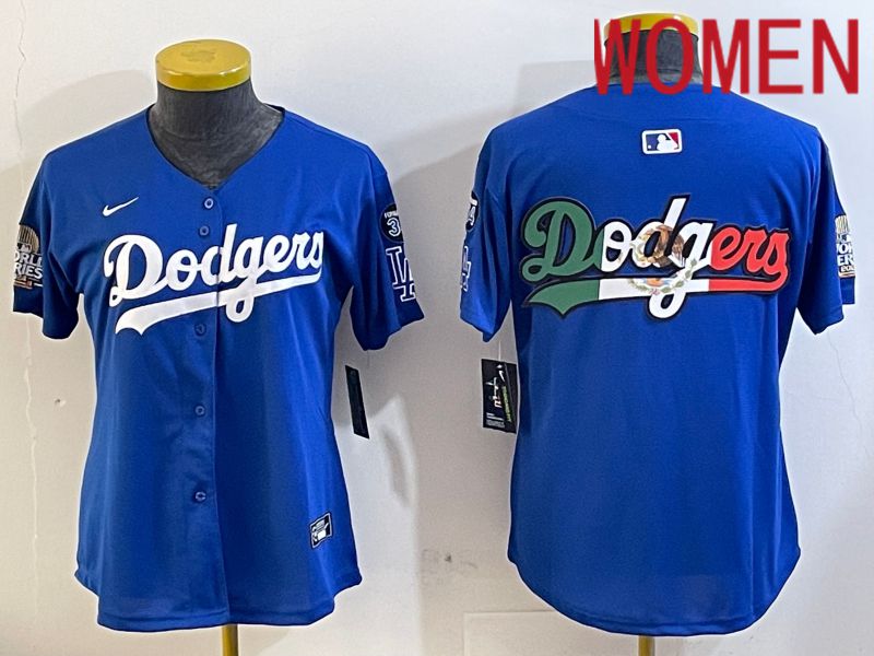 Women Los Angeles Dodgers blank 2024 World series patch blue jersey 202411206->women mlb jersey->Women Jersey